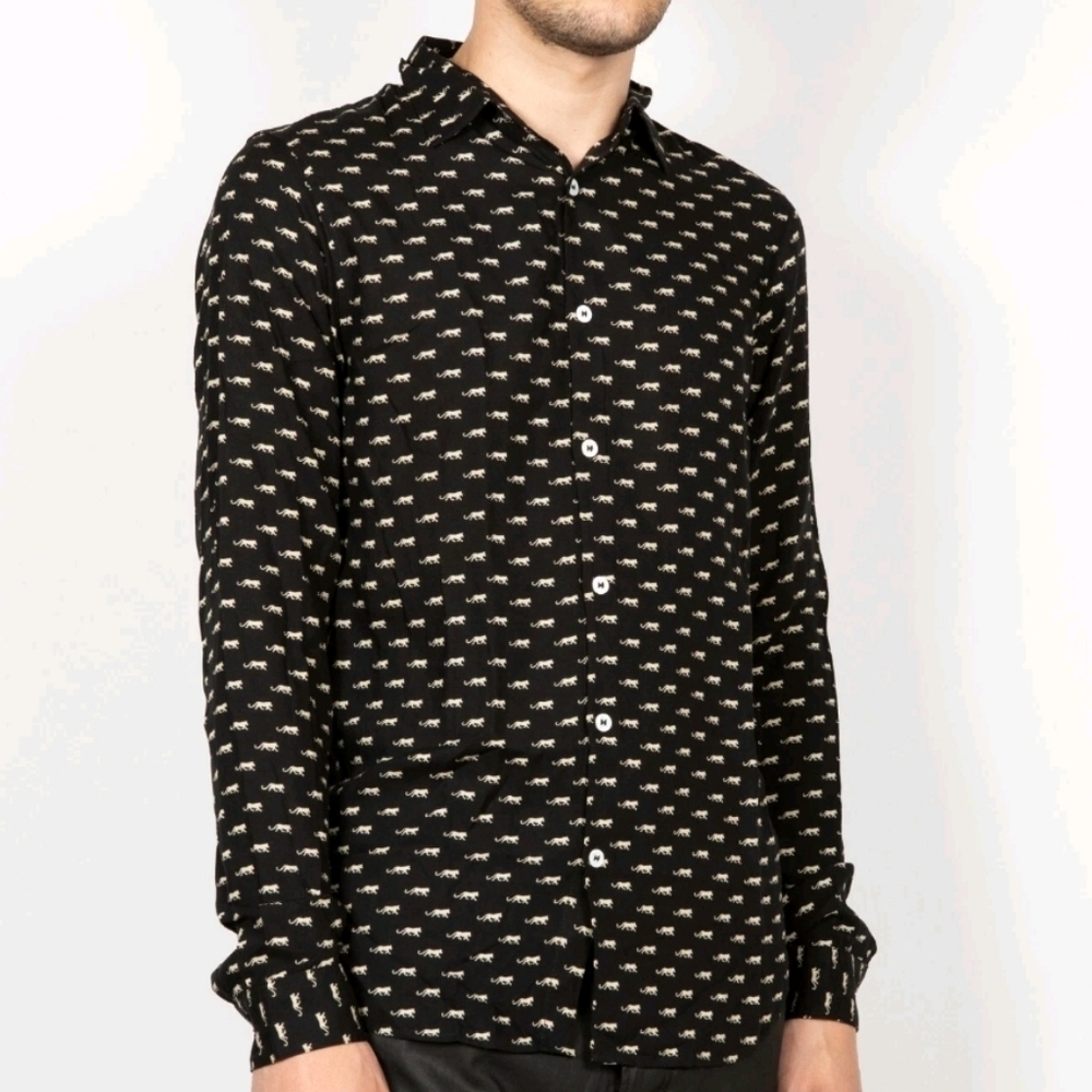The Kooples Paris Jaguar Print Men's Long Sleeve Lightweight Shirt Size XL